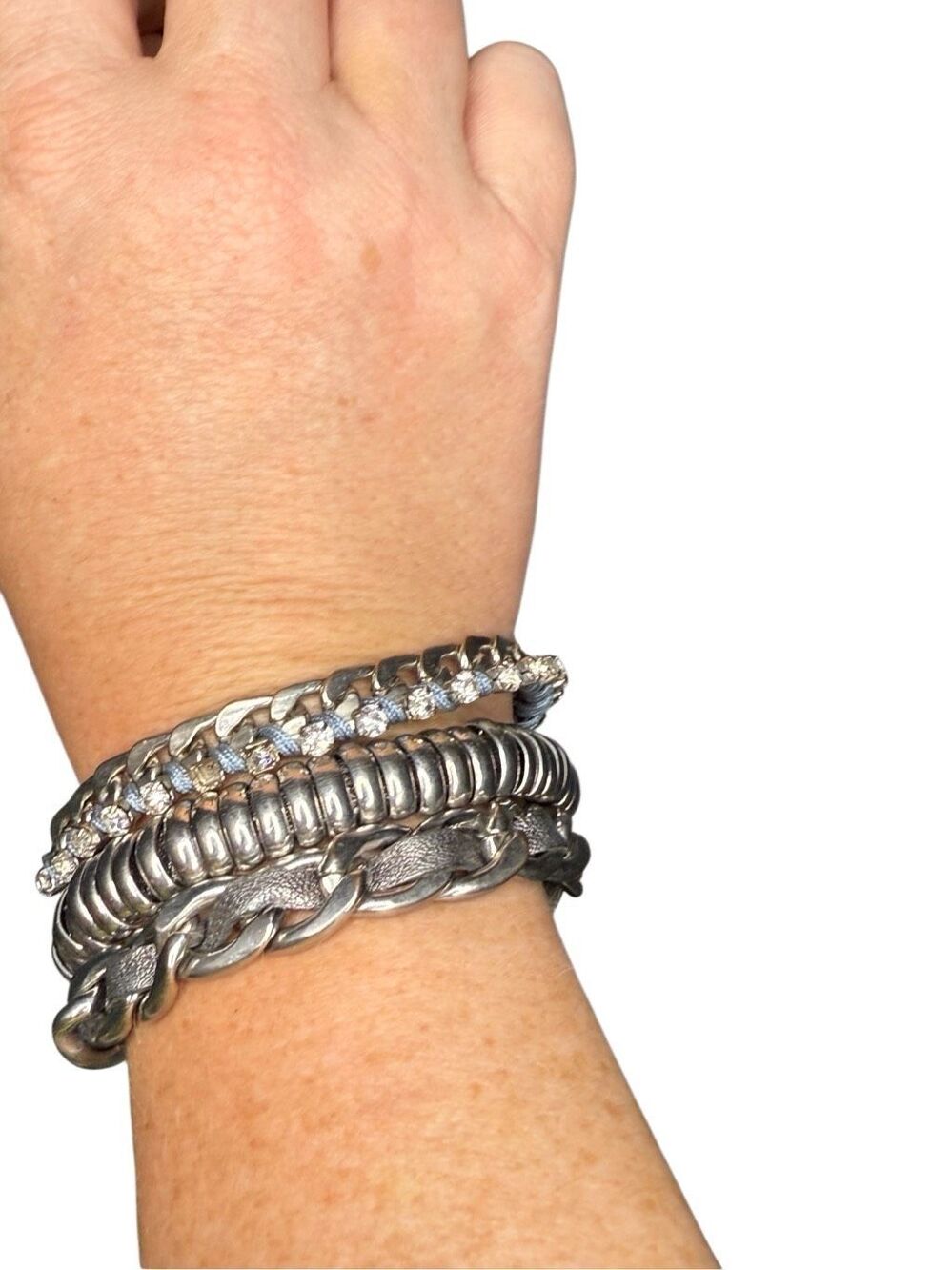 BKE metal and silver faux leather wrap bracelet